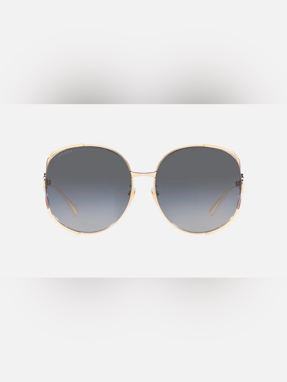 Gucci Gold Frame Sunglasses with Gray Lenses and Green-Red Temple Accents - Picture 2 of 7